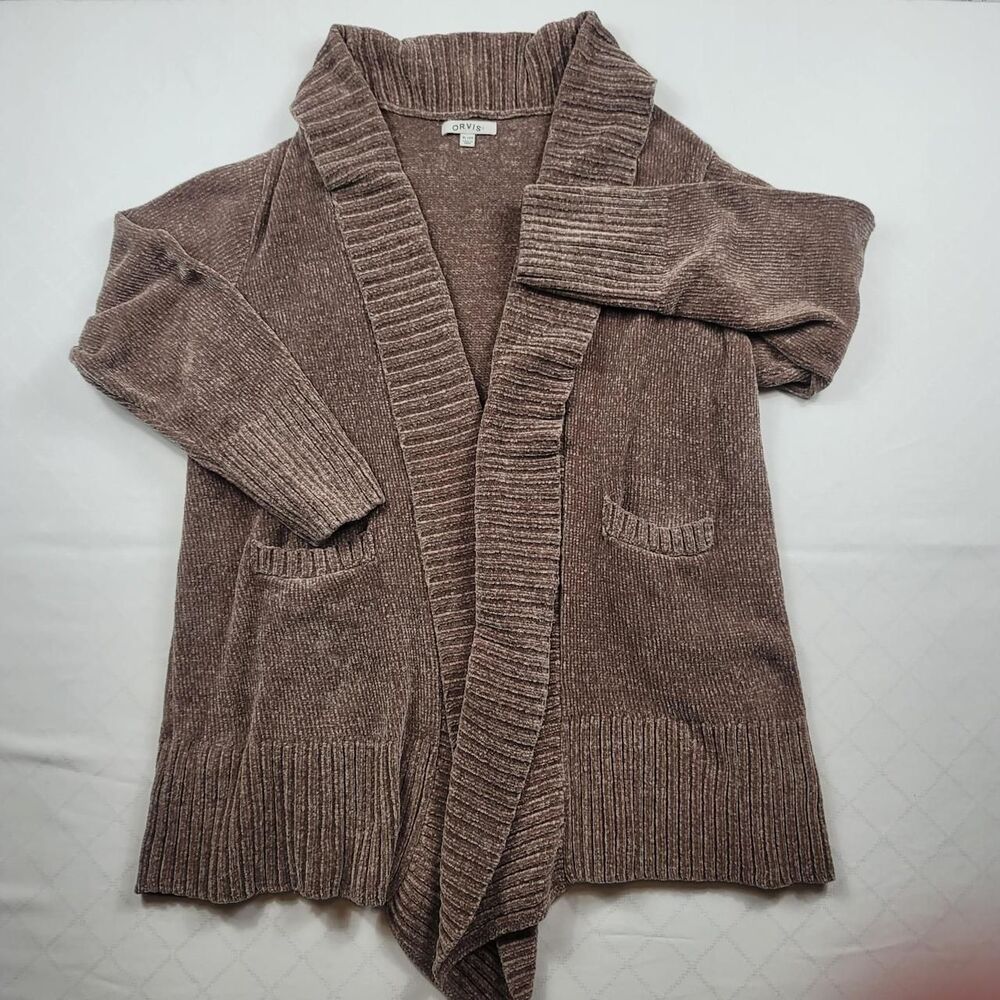 Orvis Chenille Shall Sweater Open Cardigan Brown Women's XL Cabincore Cozy